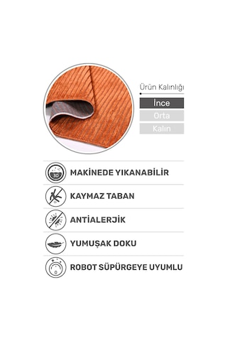 Lidya Turuncu Kaymaz Tabanlı Pamuk Dokuma Kilim, Yıkanabilir, Antialerjik, Kadifemsi Yapı Turuncu