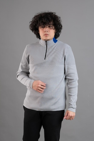 Fermuar Yaka Yarım Balıkçı Likralı Erkek Sweatshirt Gri