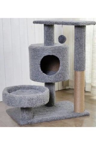 Missidea Nrs-013 Yuvarlak Teras Ve Yuvalı Kedi Tırmalama Evi Gri