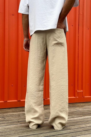 Krem Pile Detaylı Beli Lastikli D2 Go Baggy Pantolon Krem