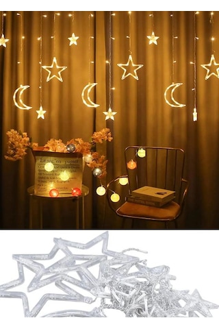 Yıldız Şekilli Led Perde Işık - Sıcak Beyaz Dekoratif Işık Zinciri, Oda Ve Parti Süsleme Işığı Gün Işığı