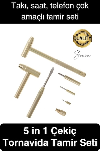Premium 5 İn 1 Çekiç Tornavida Tamir Seti Takı Saat Çok Amaçlı Çift Kafa Telefon Mücevher Kuyumcu
