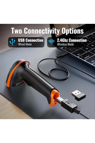 Barkod Tarayıcı 1d 2d Qr Kablosuz 2.4gh+kablolu Usb 2.0 Kablolu El Tarayıcı Barkod Okuyucu 5 Mil Çözünürlük 100