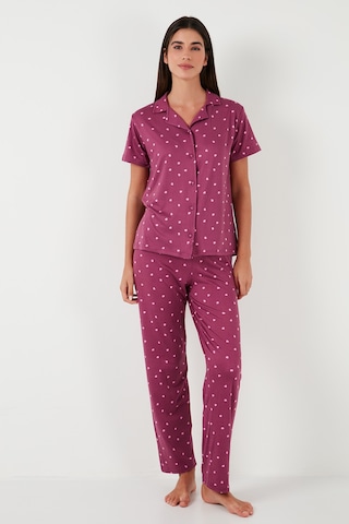 Lela Desenli Regular Fit Gömlek Yaka Bayan Pijama Takımı 65750101 Mürdüm