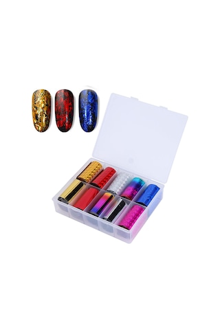 10lu Tırnak Süsleme Folyosu Parlak Holografik Dizayn Düz Renk Nail Art Transfer Folyo Wnf-230