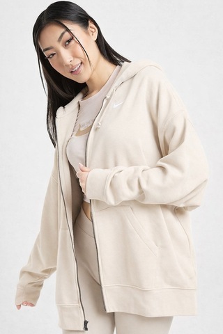 Nike Sportswear Essentials Oversize Fleece Full Zip Hoodie Kadın Oversize Kapüşonlu Sweatshirt Krem Krem