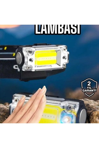 Sensörlü Şarjlı Kafa Lambası Beyaz Led El Feneri Lityum Bataryalı