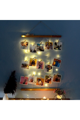 İpli Led Işıklı Ve Mandallı Fotoğraf Çerçeveleri Duvara Resim Çerçeve