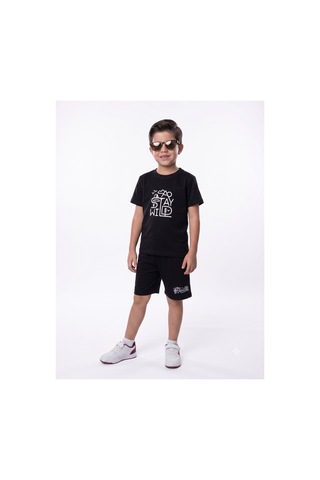 Minik Motion 2'li Set Kısa Kollu Tshirt Ve Şortlu Çocuk Minikmotion Alt Üst Takım Lacivert - Siyah