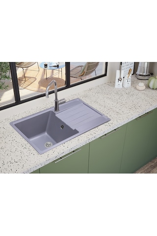 Simpex Tek Göz Damlalıklı Granit Eviye Metalik Gri 86x50cm