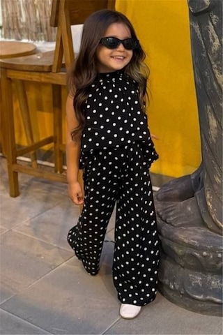 Noble Kids Kız Çocuk Puantiyeli Bluz Ve Pantolon Takım Siyah