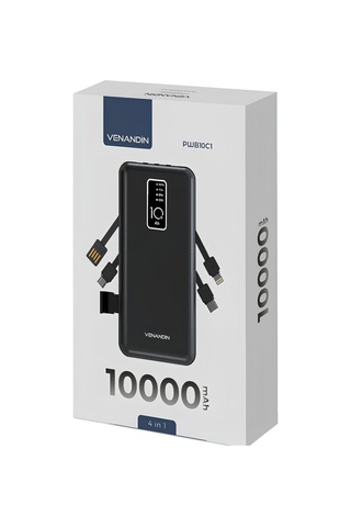 Powerbank 10.000 Mah Hızlı Şarj Destekli, 4'ü 1 Arada Entegre Kablolu Taşınabilir Şarj Cihazı-1713 Siyah