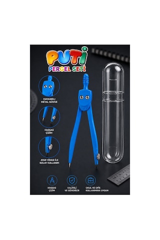 Mavi Metal Pergel 1 Adet Puti 1574 Koruma Kutulu Metal Pergel Grafit Uçlu Mekanik Pergel Matematik Teknik Mimari Çizim