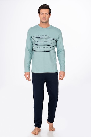 Kompedan Erkek Stay Wild Baskılı Pamuklu Pijama Takımı Su Yeşili 028 Mint - Yeşil