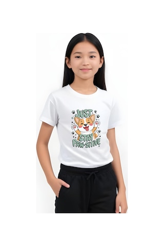 Just Stay Paw Baskılı Kız Çocuk Tişört Ve Eşofman Alt-üst Takım Beyaz