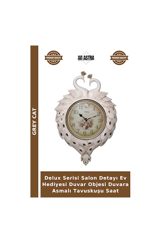 Delux Serisi Salon Detayı Ev Hediyesi Duvar Objesi Duvara Asmalı Tavuskuşu Saat Diğer