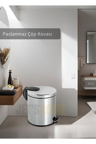 Jet's Home Pedallı Banyo Çöp Kovası Paslanmaz 20 Lt Mutfak Çöp Kutusu Gri Gri