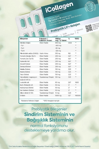 iCollagen Kolajen ve Probiyotik Takviye Edici Gıda 60 Tablet
