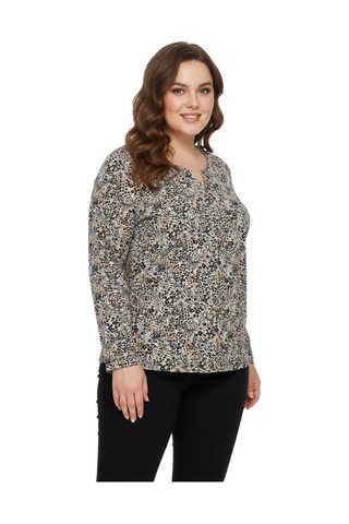 Linsolita Kadın V Yaka Modelli Baskılı Bluz Bgl-st05106 VİZON