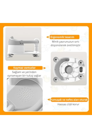 Bebek Banyo & Mama Oturağı - Vantuz Tabanlı, Güvenli, Önden Açılır