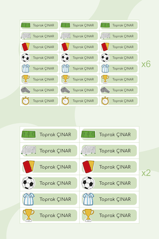 Futbol Temalı Isimli Okul Etiketi Defter Kalem Kitap Sticker Seti