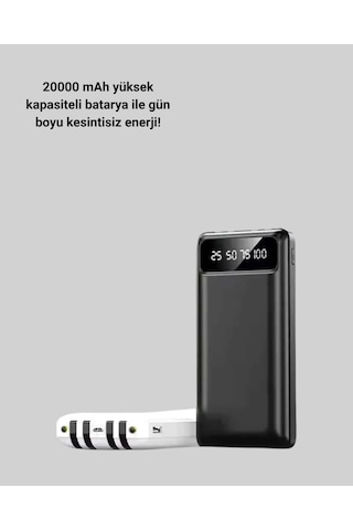 20.000mah Pd Powerbank Led Işık Lcd Ekran Dahili Kablo Çoklu Giriş Yeni Nesil