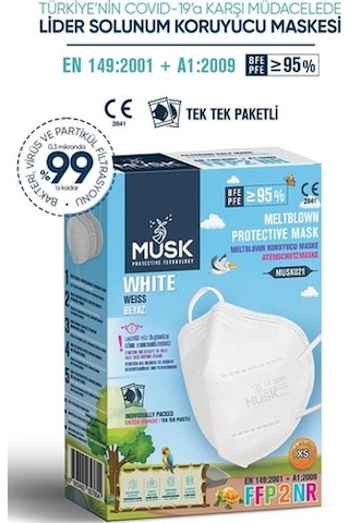 Musk N95 Çocuk Maske Beyaz Renk Xs 10 Adet