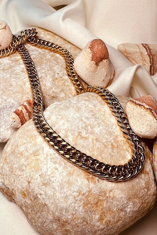 Life Gurme Zincir Model Altın Gold Renk Şık Paslanmaz Çelik Kolye