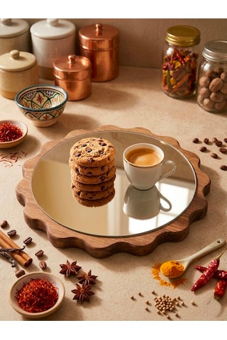 Famwoodart Büyük Boy Gümüş Papatya Ahşap Sunumluk ,supla ,nihale ,kahvelik ,pasta Ve Kek Standı,aynalı %100 Çam Gümüş - Ceviz