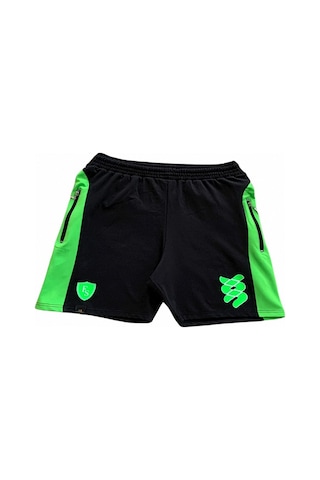 Erkek Siyah Neon Oranj Parçalı Baskılı Astarsız Cepli Spor Koşu Y
