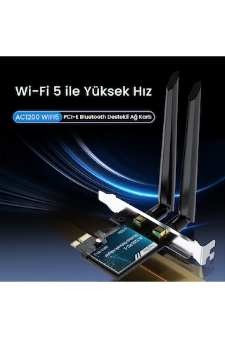 Veggieg Ax1200 Wi-fi 5 Alıcı Ve Bluetooth 4.2 Adaptör 5db Dual Anten Pcıe Wifi Ağ Kartı