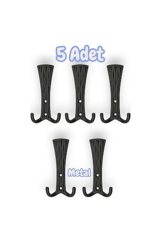 Troy Portmanto Vestiyer Duvar Dolap Elbise Askısı Siyah Metal Mobilya Kapı Askılığı Askılık 5 Adet Siyah