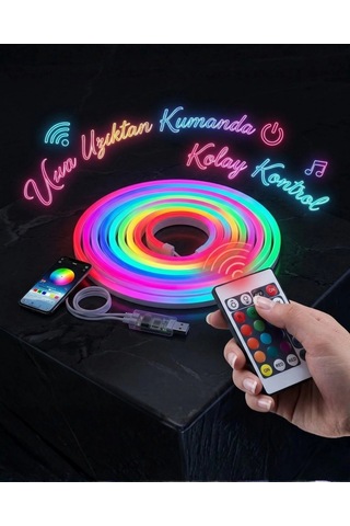 Mey İthalat 3 Metre Rgb Akıllı Neon Led Şerit Işık Telefon Ve Kumanda Kontrollü Ambiyans Aydınlatma