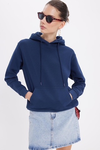 Tudors Kadın Relax Fit Rahat Kesim Pamuklu Kapüşonlu Kanguru Cepli Lacivert Sweatshirt-39937 Lacivert