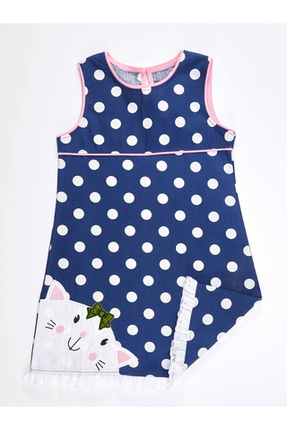 Denokids Tombiş Kedi Kız Poplin Elbise Lacivert