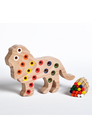 Ahşap Eğitici Doğal Renkli Aslan Tak Çıkar Montessori Oyuncak