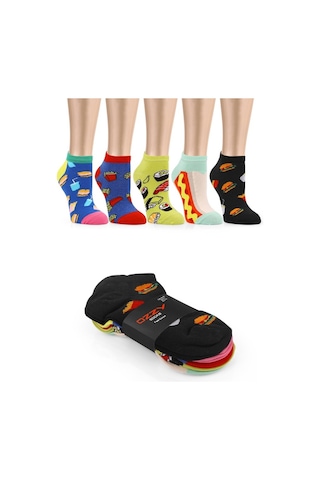 Ozzy Socks 5 Çift Eğlenceli Desenler Kadın Patik Çorap Ozzyp007 Çok Renkli