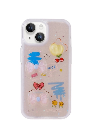 Goocamp Apple iPhone 15 Plus Uyumlu Kabartma Figürlü Parlak Minimini Silikon Kılıf-kırmızı Kirmizi