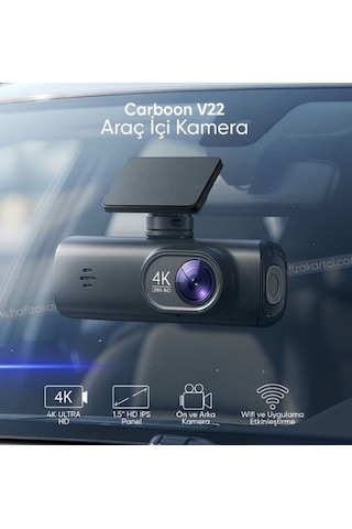 Carboon V22 4k Ultra Hd Araç İçi Kamera Ön + Arka Çift Kamera Adas Gps Wifi Gece Görüşlü Araç Kayıt Kamerası 3 Kamera