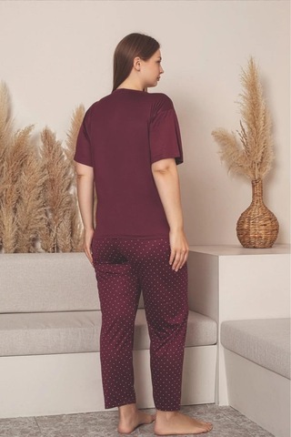 Charme Kadın Büyük Beden Bisiklet Yaka Milan Likralı Kısa Kol Pijama Takımı K601/252 - 1 Adet Bordo