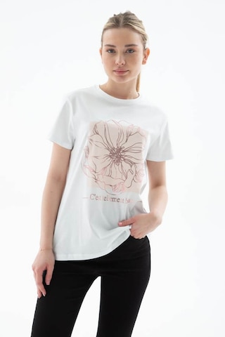 Fashion Friends Baskılı %100 Pamuklu Beyaz Kadın T-shirt 25y0152k1 Beyaz