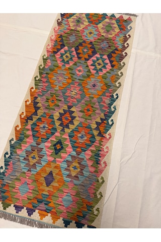 El Dokuma Afgan Kilim Çok Renkli