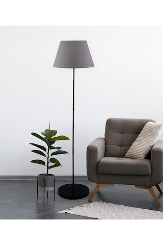 Art Siyah Metal Ayaklı Lambader Antrasit Konik Kumaş Başlık Köşe Lambası Antrasit