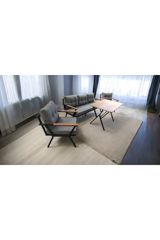 Pi Locca Bahçe Balkon Mobilyası Gri 3+1+1 Ve Perla Çam Masa Gri