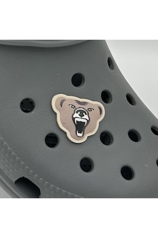 Crocs Terlik Süsü Ve Aksesuarı , Çanta Süsü Jibbitz Ayı Kafası Dijitalli 01 Görsel Figür Aksesuar Bej-vizon
