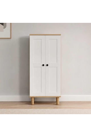 Ayka 2 Kapaklı 5 Raflı ve Çok Amaçlı Dolap Beyaz - Ceviz 129x60x37 cm