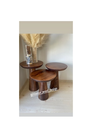 Ihlamur Wood Desıgn 3 Lü Ceviz Mantar Sehpa Açık Ceviz
