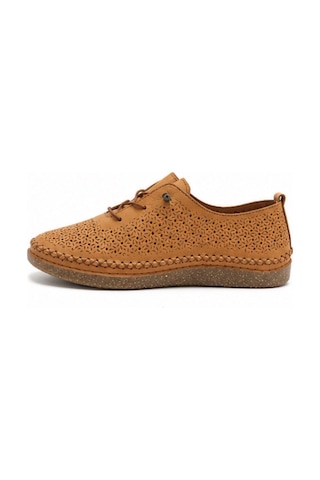 N Napa Shoe Np.8208l.taba Napa Shoe Kadın Hakiki Deri Lazer Kesim Günlük Ayakkabı Bağcıklı Ortopedik Comfort Sneaker Taba
