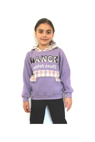 Milenawear by Milena Dance Nakışlı Cepli Kapüşonlu Kalın Kız Alt Üst Takım Mor