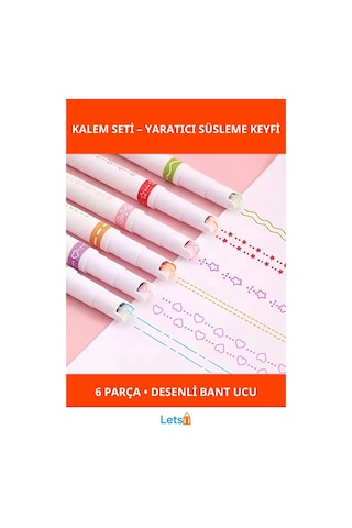 Renkli Motif Baskılı Eğlenceli 6'lı Kalem Seti Çok Renkli